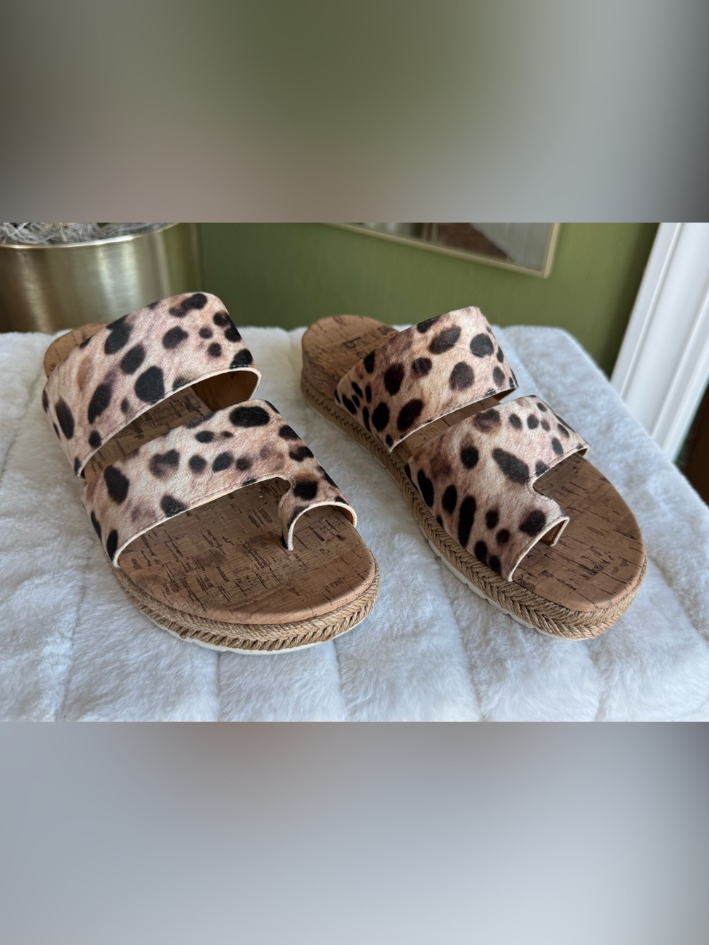 boc Leopard Print Cork Espadrille Slide Sandals - Tan, Black